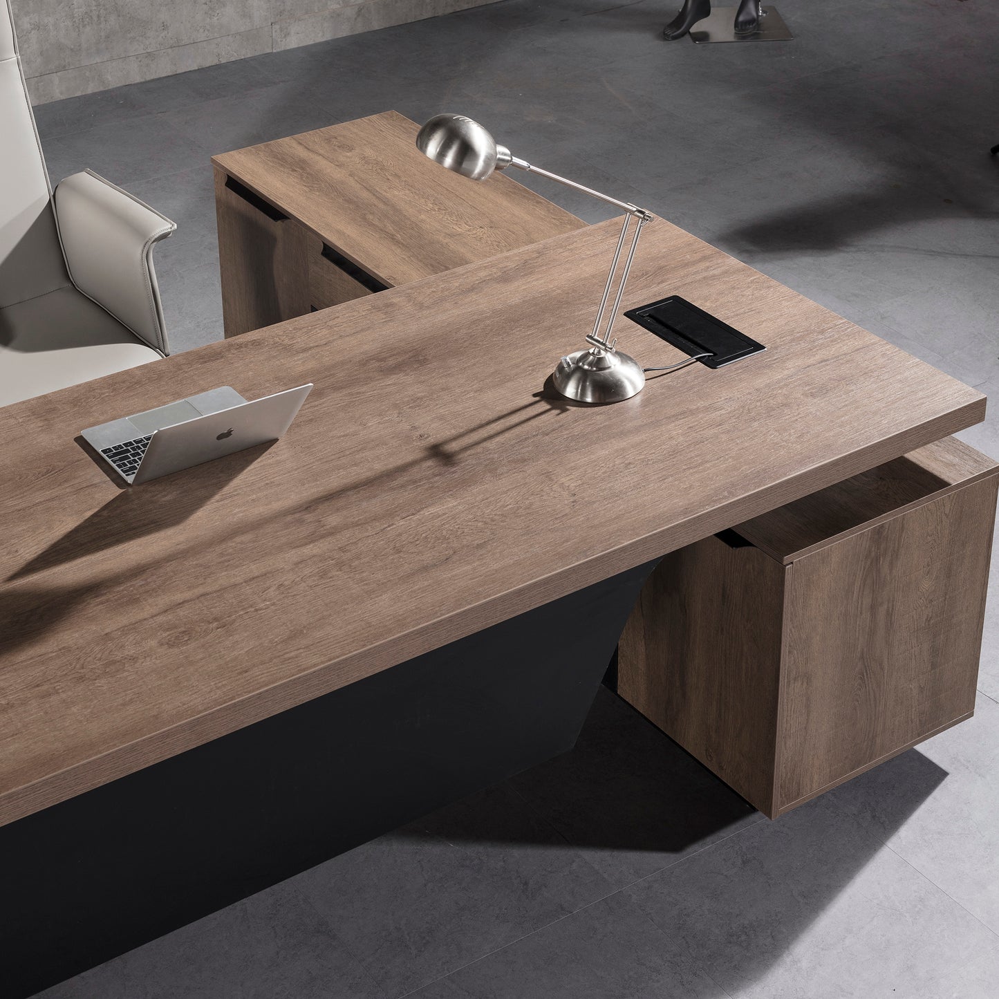 BALDER Executive Desk with Left Return 2.2-2.4M - Warm Oak & Black