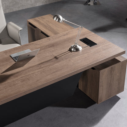 BALDER Executive Desk with Left Return 2.2-2.4M - Warm Oak & Black