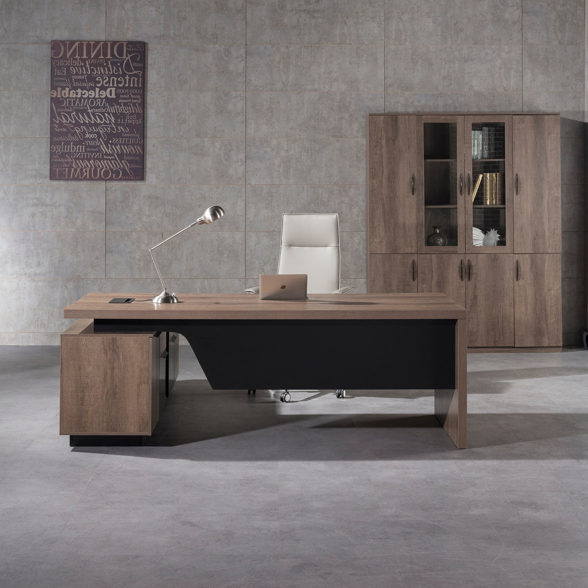 BALDER Executive Desk with Right Return 2.2-2.4M - Warm Oak & Black