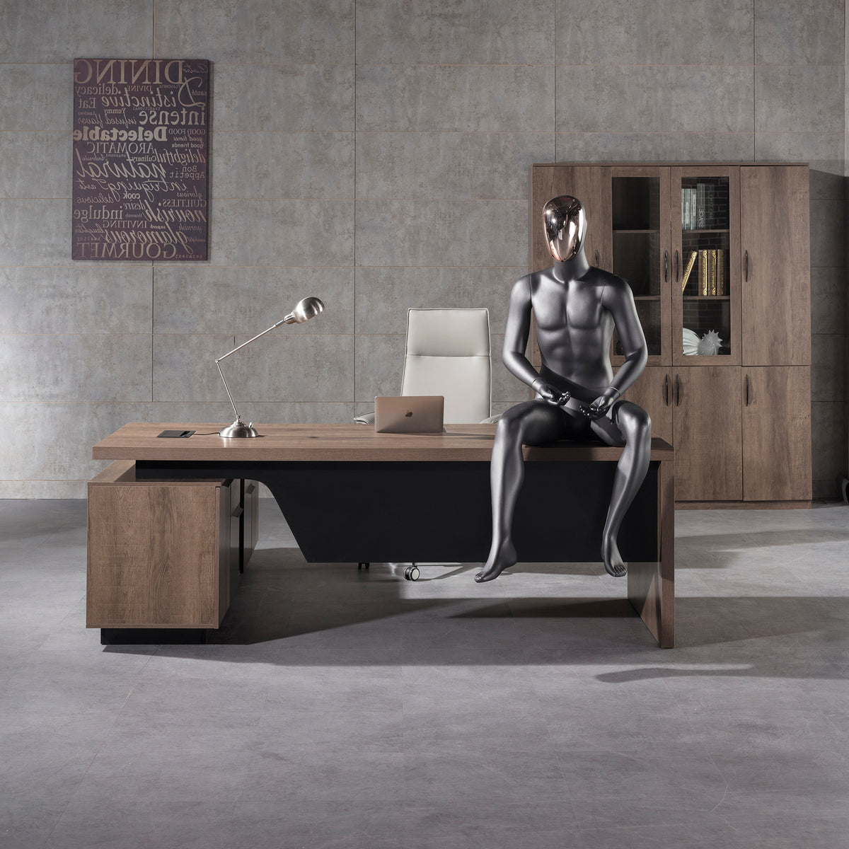 BALDER Executive Desk with Right Return 2.2-2.4M - Warm Oak & Black