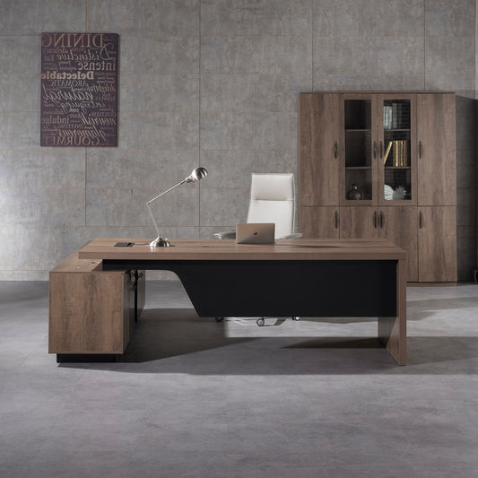 BALDER Executive Desk with Right Return 2.2-2.4M - Warm Oak & Black