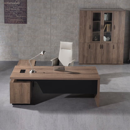 BALDER Executive Desk with Right Return 2.2-2.4M - Warm Oak & Black