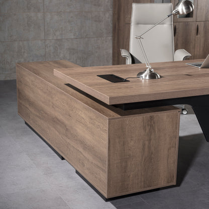 BALDER Executive Desk with Right Return 2.2-2.4M - Warm Oak & Black