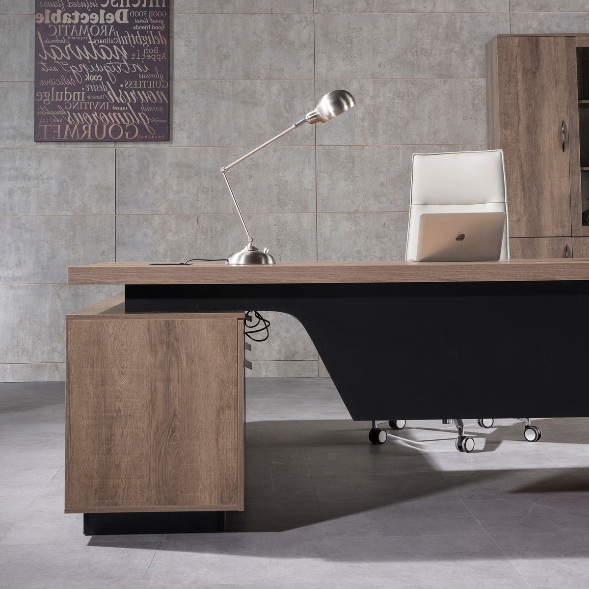 BALDER Executive Desk with Right Return 2.2-2.4M - Warm Oak & Black