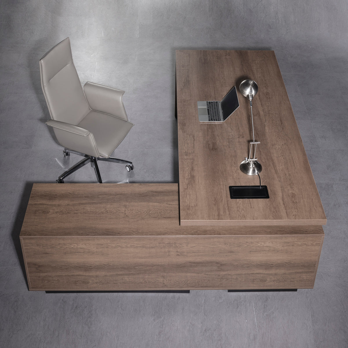 BALDER Executive Desk with Right Return 2.2-2.4M - Warm Oak & Black
