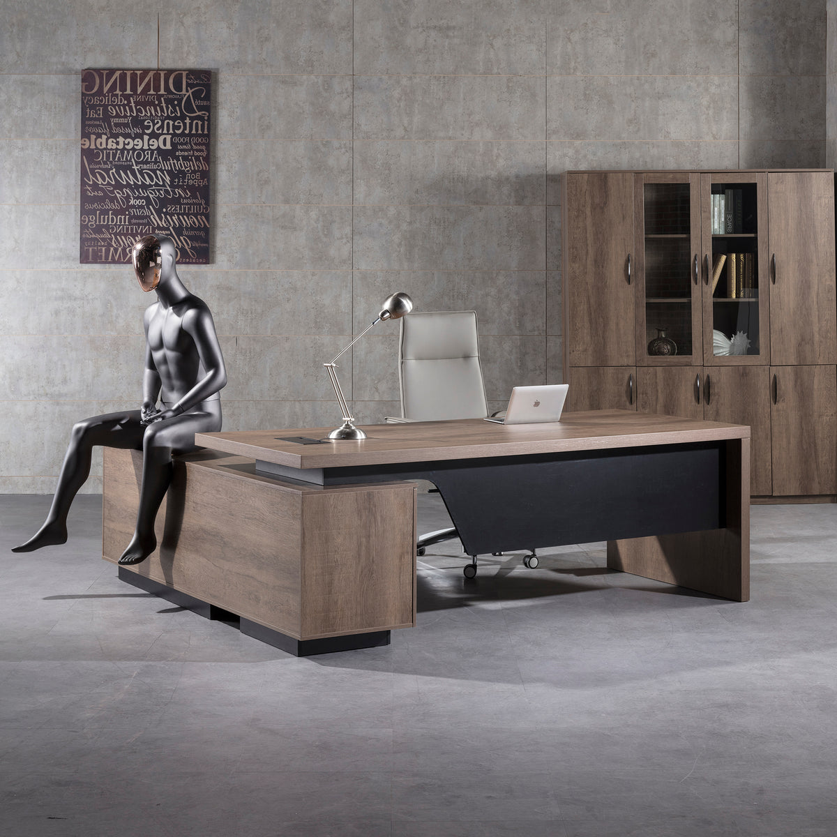 BALDER Executive Desk with Right Return 2.2-2.4M - Warm Oak & Black