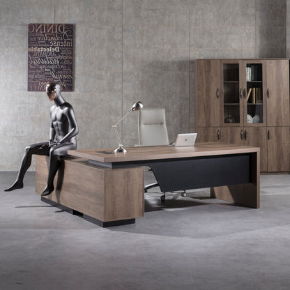 BALDER Executive Desk with Right Return 2.2-2.4M - Warm Oak & Black