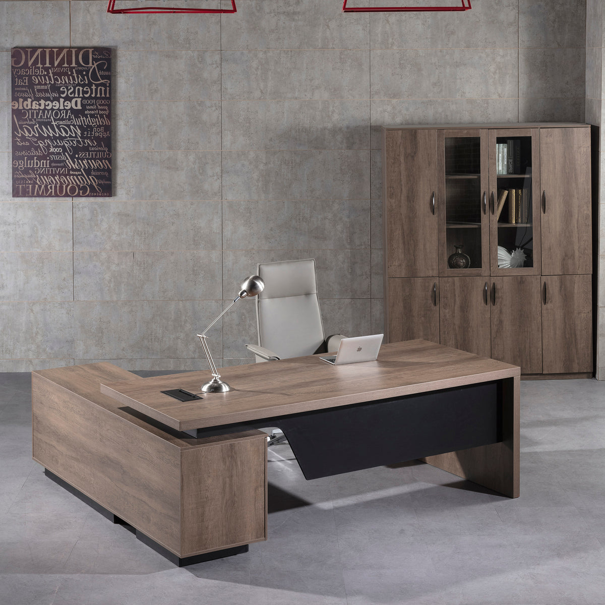 BALDER Executive Desk with Right Return 2.2-2.4M - Warm Oak & Black