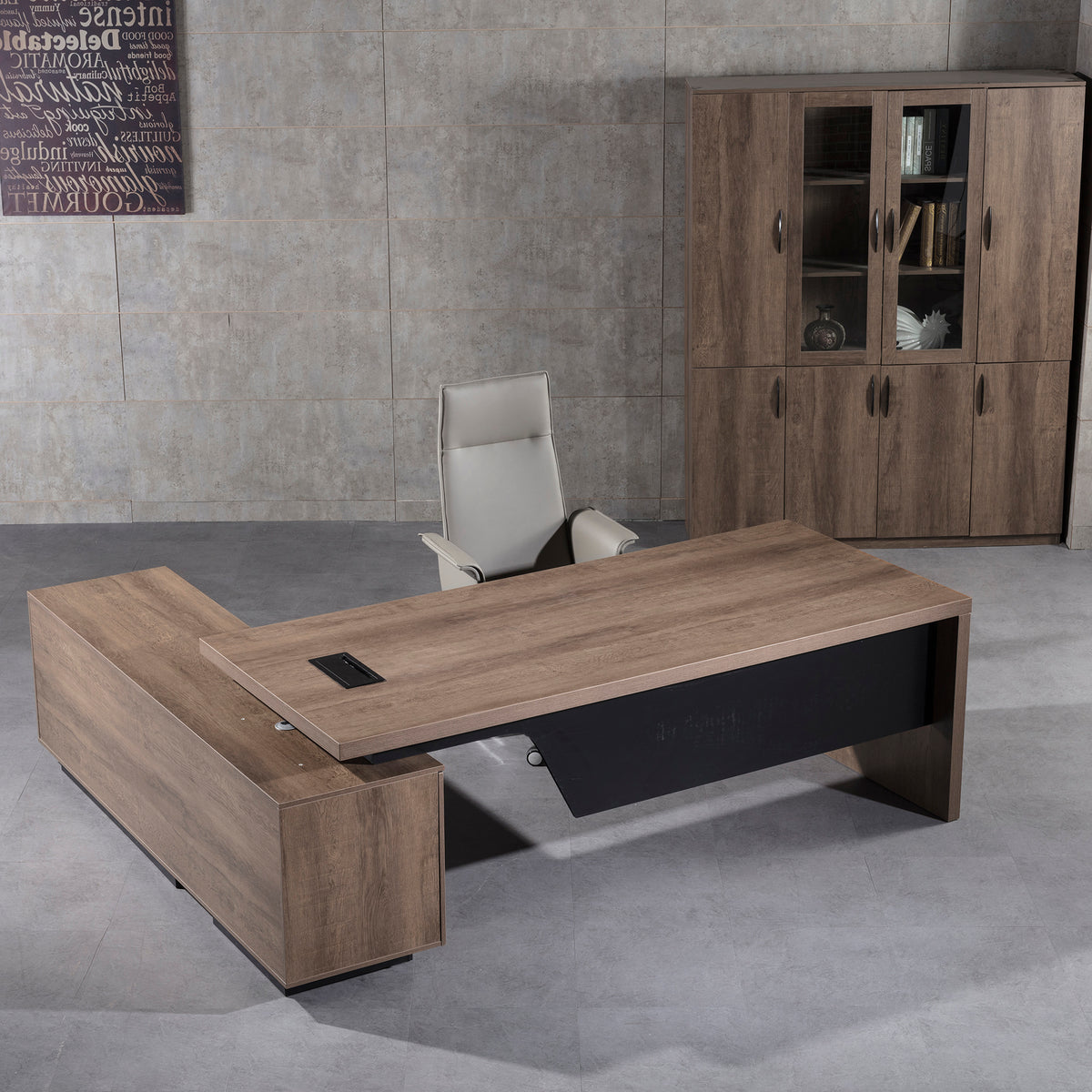 BALDER Executive Desk with Right Return 2.2-2.4M - Warm Oak & Black