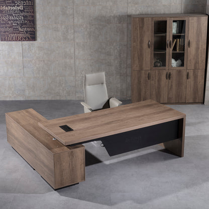 BALDER Executive Desk with Right Return 2.2-2.4M - Warm Oak & Black