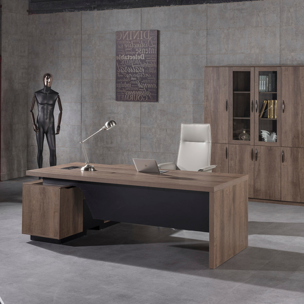 BALDER Executive Desk with Right Return 2.2-2.4M - Warm Oak & Black