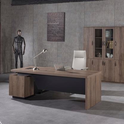 BALDER Executive Desk with Right Return 2.2-2.4M - Warm Oak & Black