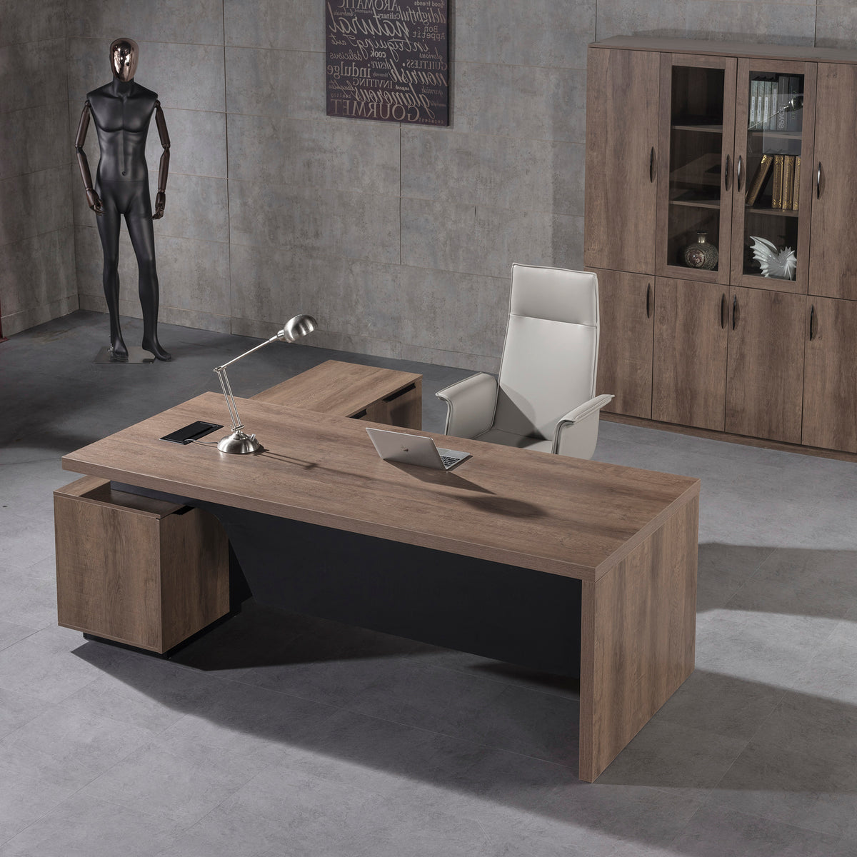 BALDER Executive Desk with Right Return 2.2-2.4M - Warm Oak & Black