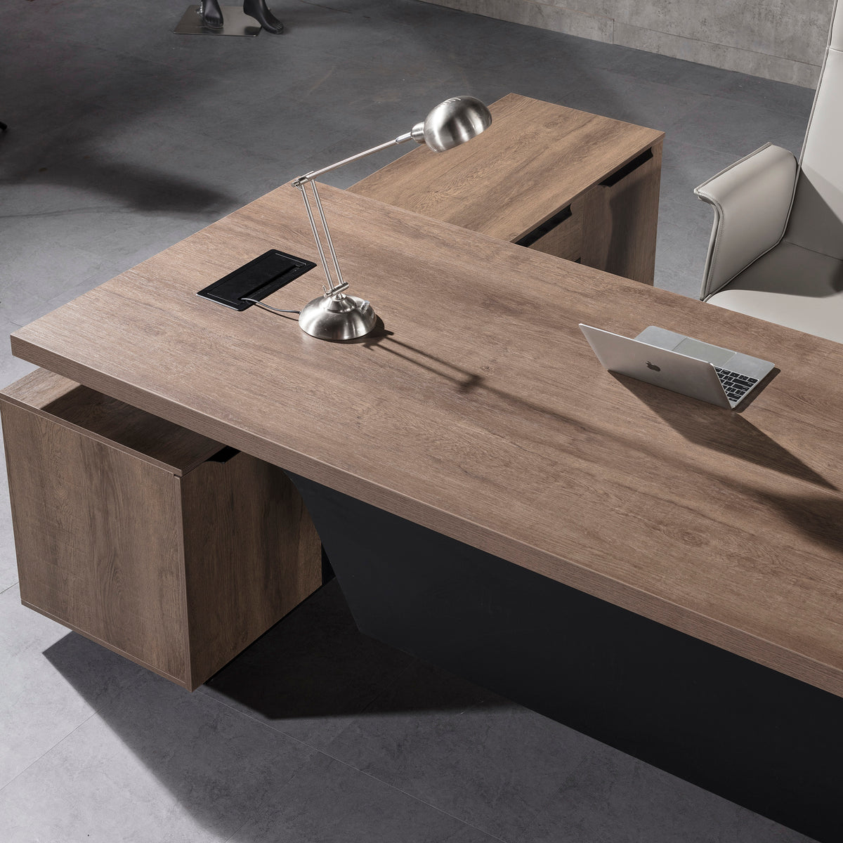 BALDER Executive Desk with Right Return 2.2-2.4M - Warm Oak & Black