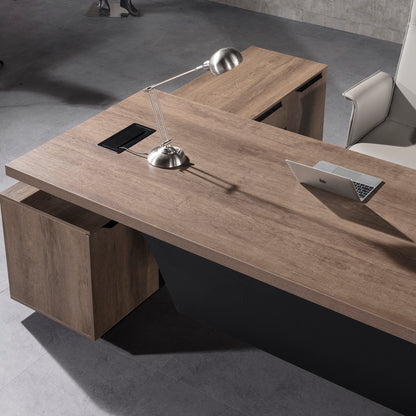 BALDER Executive Desk with Right Return 2.2-2.4M - Warm Oak & Black