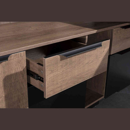 BALDER Executive Desk with Left Return 2.2-2.4M - Warm Oak & Black