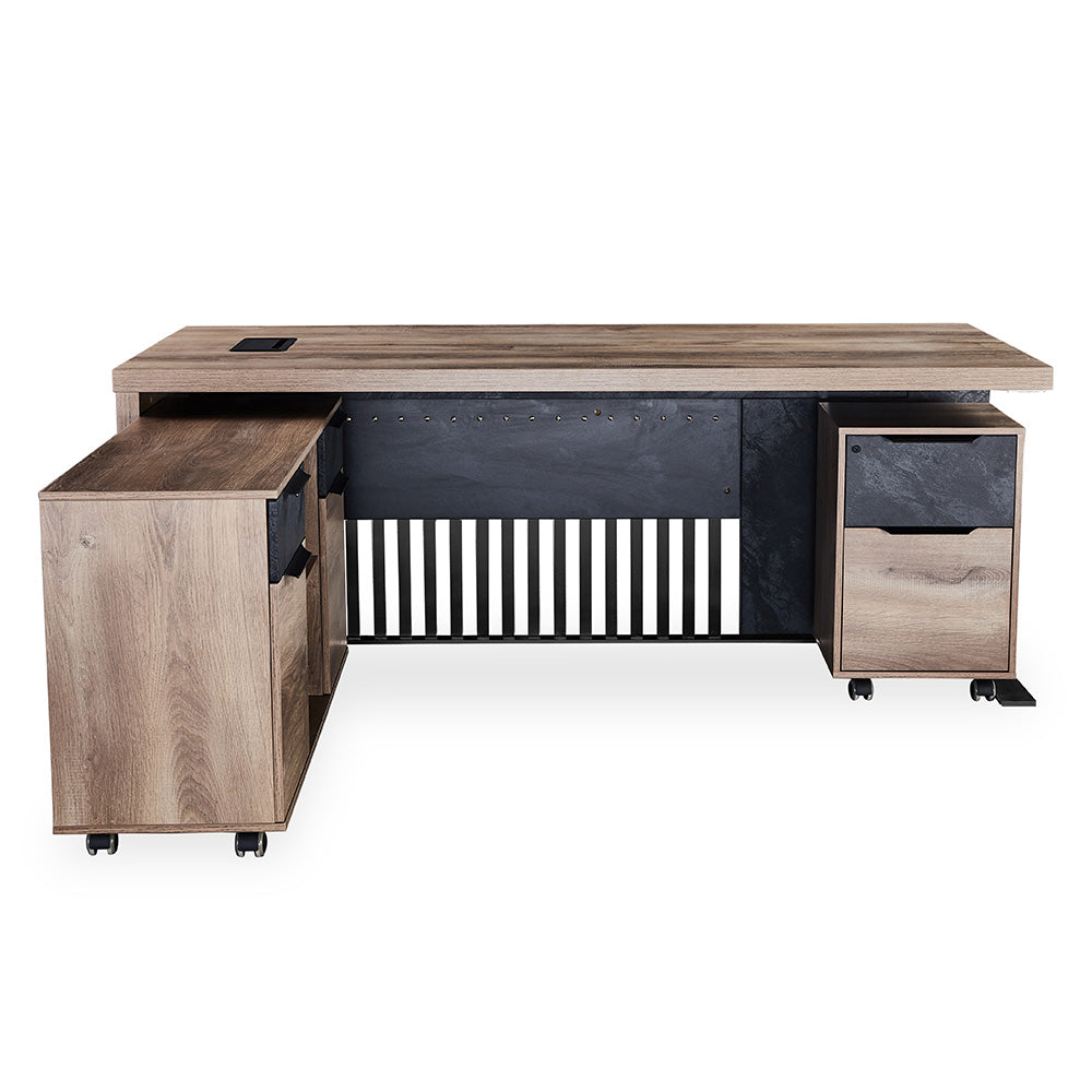 AFTAN BLACK HAWK Limited Edition - Executive Desk Pedestal & Left Mobile Return 180cm - Warm Oak &Black