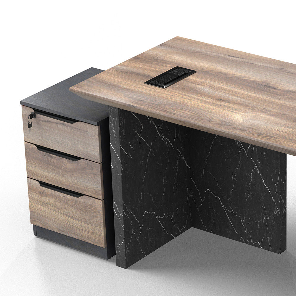 LOGAN Executive Desk Reversible 180cm - Warm Oak & Black