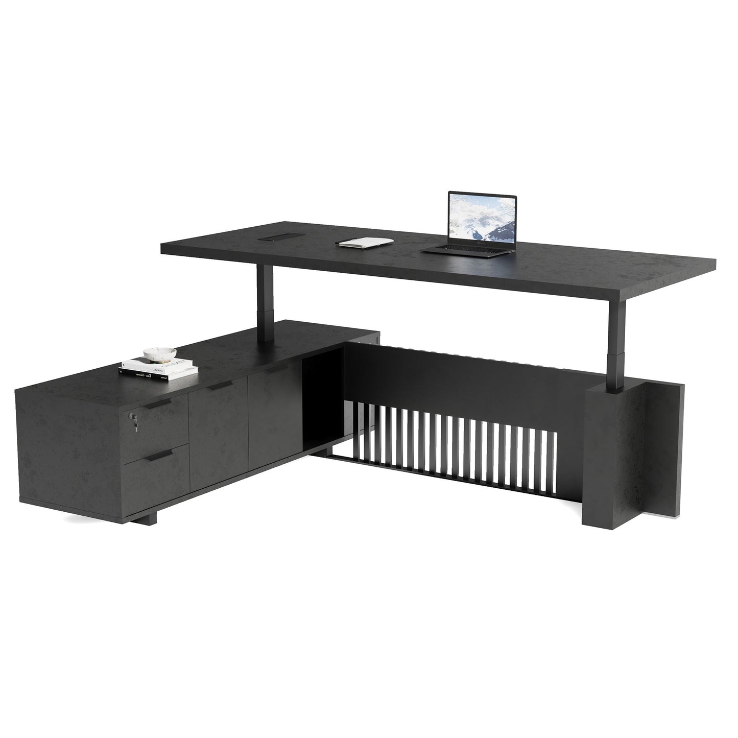 DAXTON Executive Desk with Left Return with Lift 200cm - Black