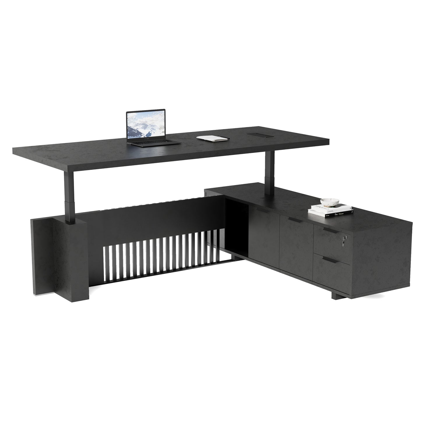 DAXTON Executive Desk with Right Return with Lift 200cm - Black