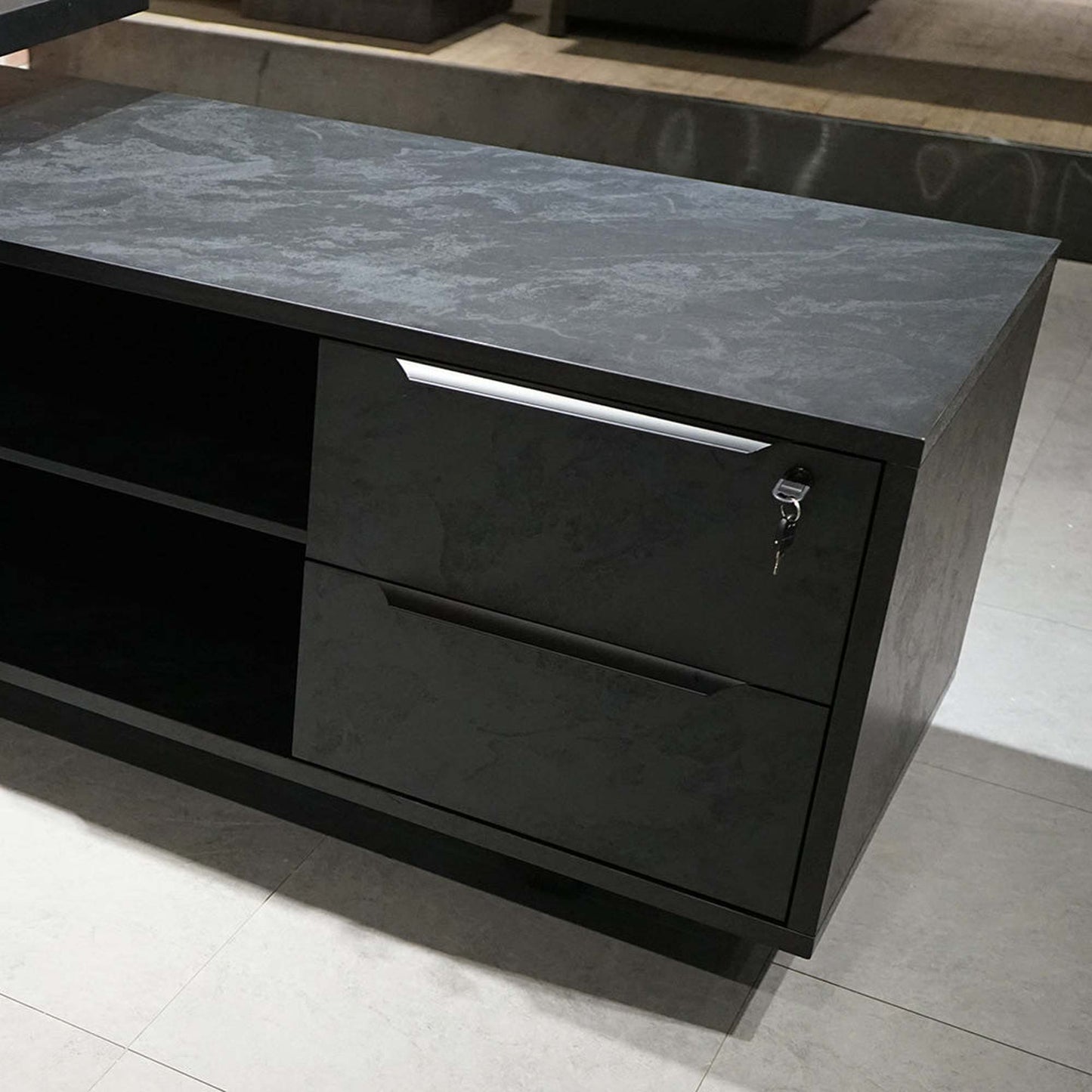 DAXTON Black Executive Desk with Right Return 2.4M - Black Concrete