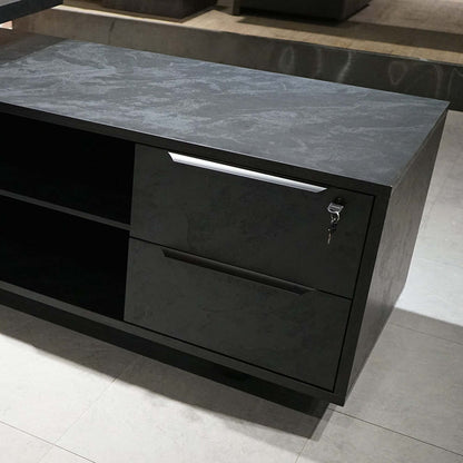 DAXTON Black Executive Desk with Right Return 2.4M - Black Concrete