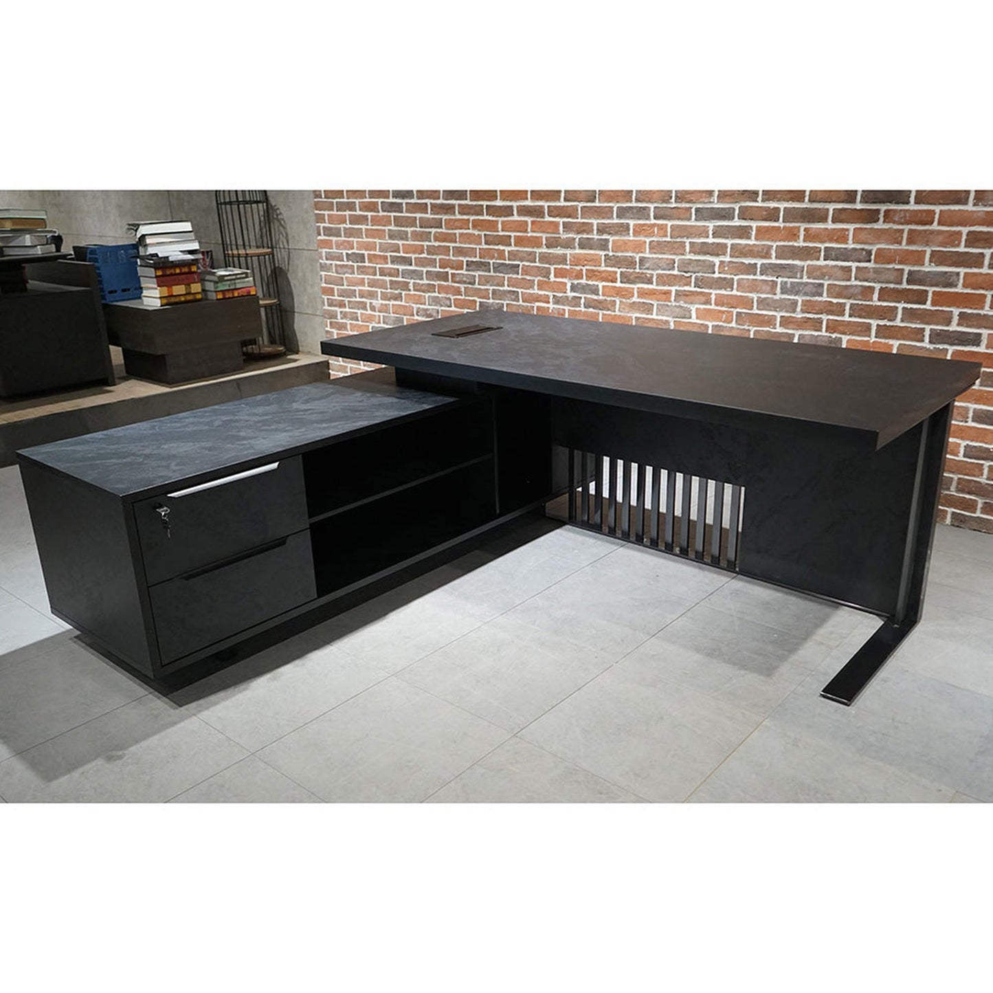 DAXTON Black Executive Desk with Left Return 2.4M - Black Concrete