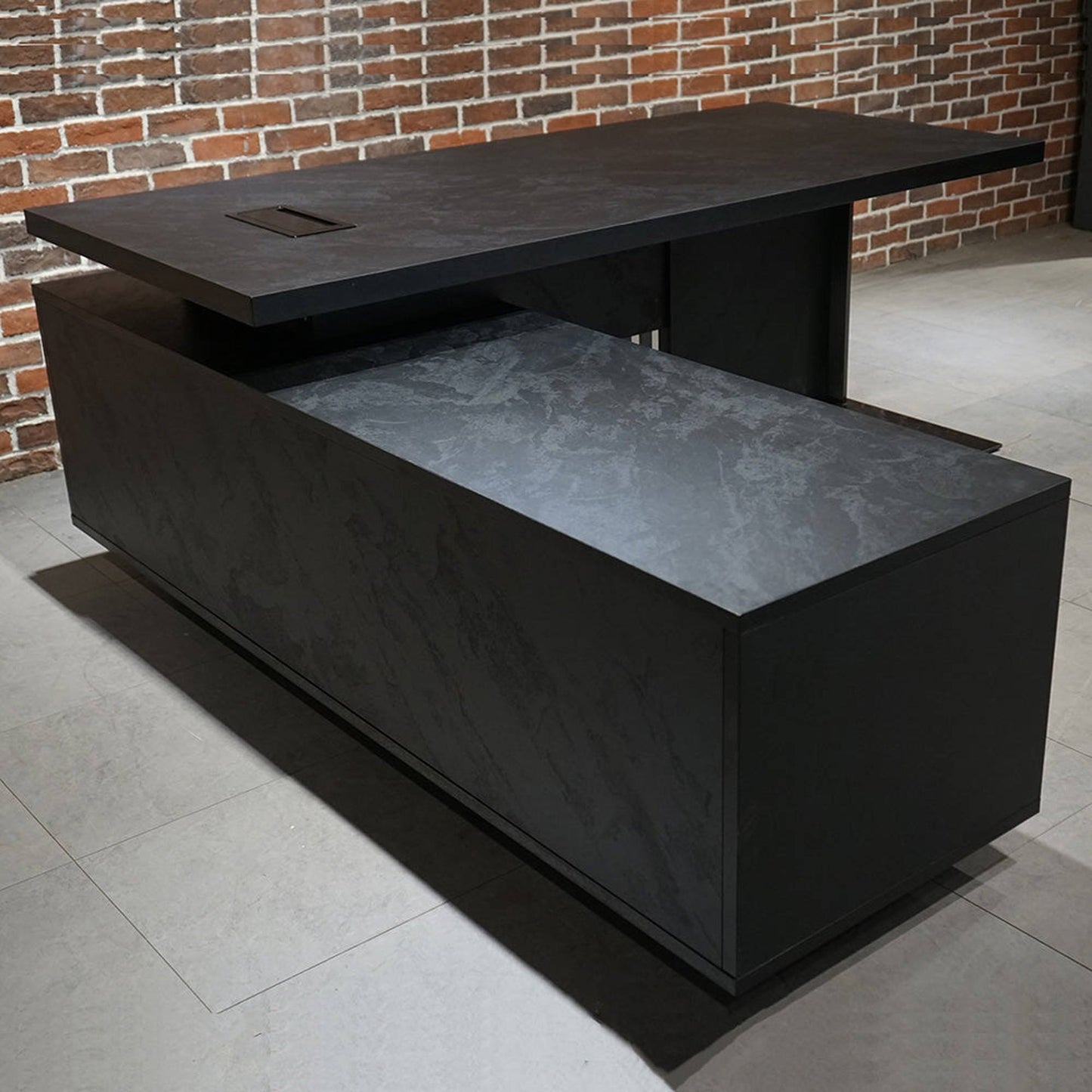 DAXTON Black Executive Desk with Left Return 2.4M - Black Concrete