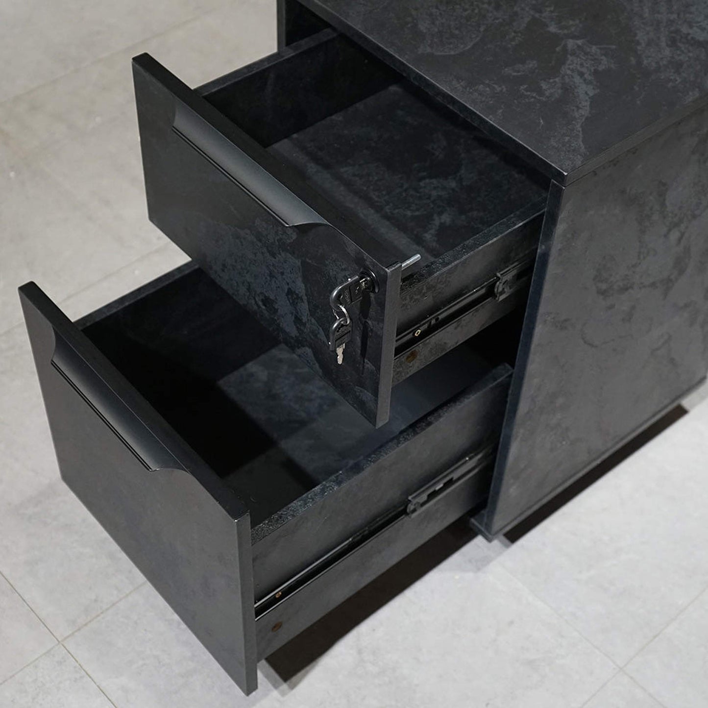 AFTAN Black Executive Desk with Pedestal & Left Mobile Return 180cm - Black Concrete