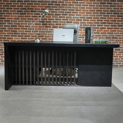 AFTAN Black Executive Desk with Pedestal & Right Mobile Return 180cm - Black Concrete