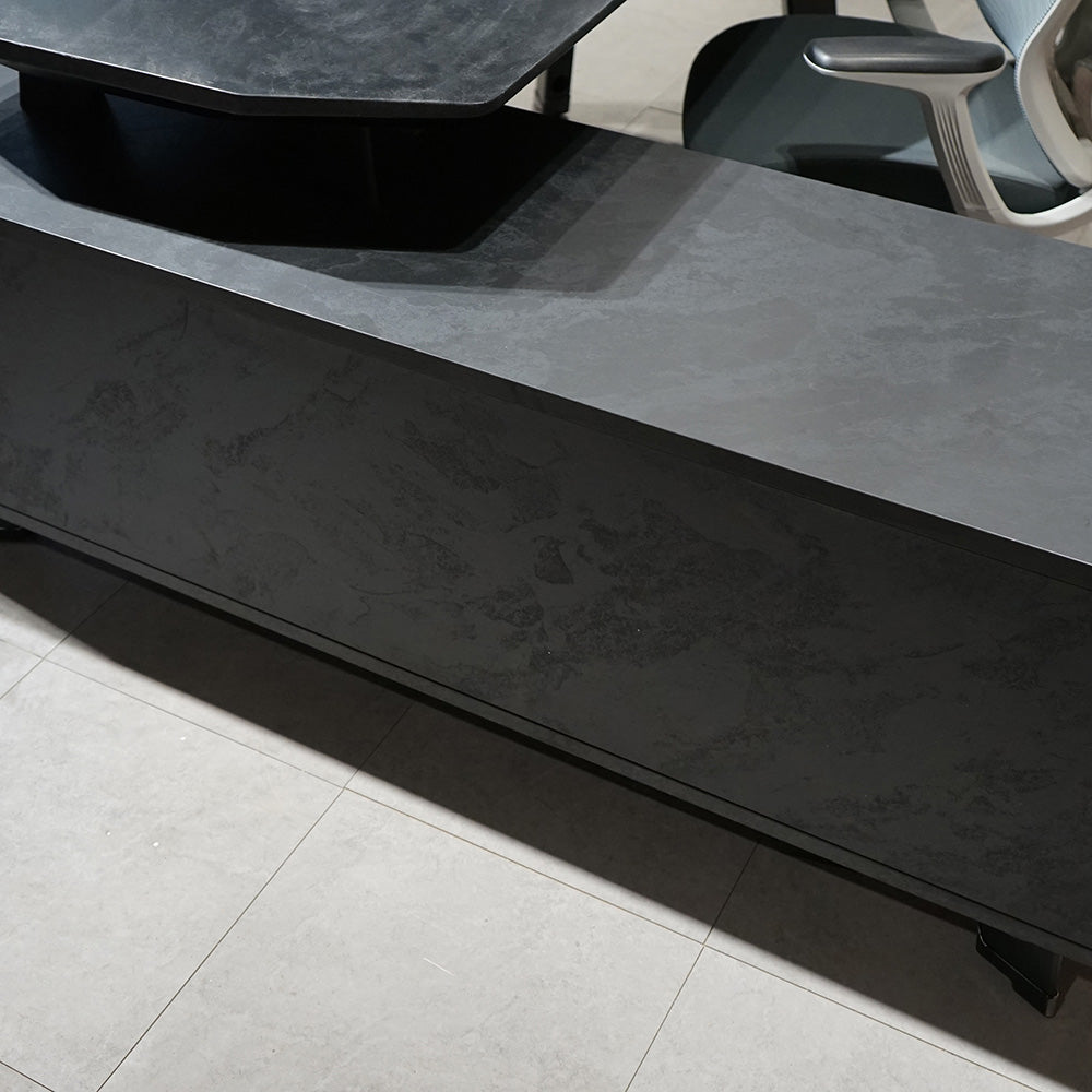 ARTO Black Executive Office Desk with Reversible Return 180-200cm - Black Concrete