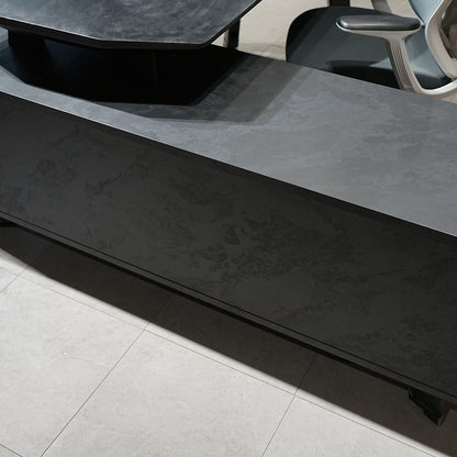 ARTO Black Executive Office Desk with Reversible Return 180-200cm - Black Concrete