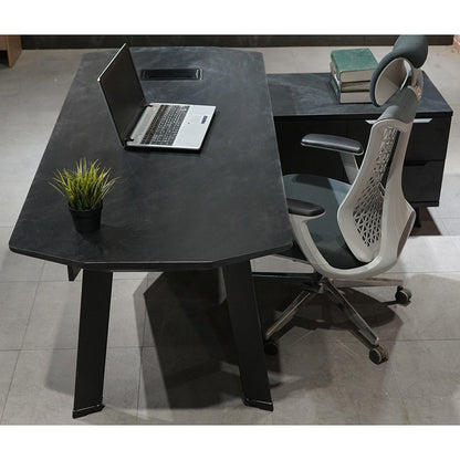 ARTO Black Executive Office Desk with Reversible Return 180-200cm - Black Concrete