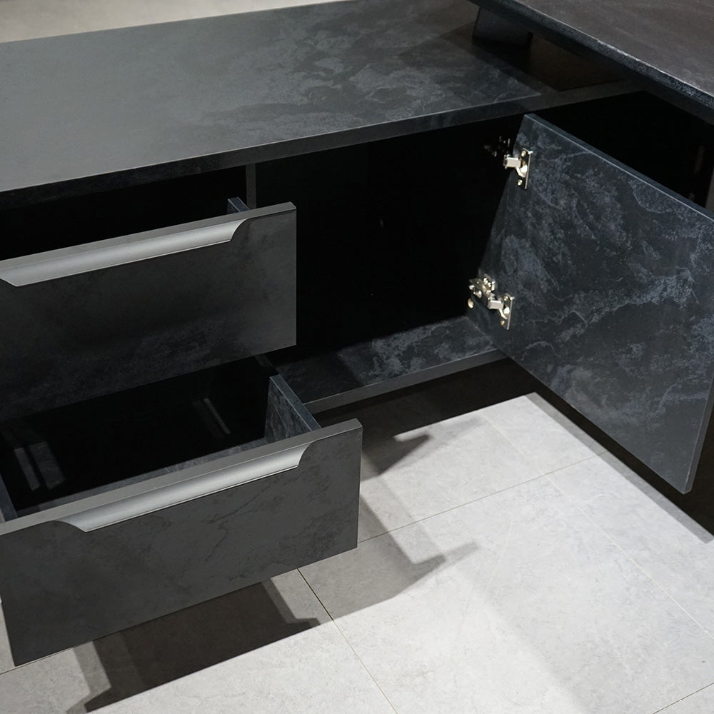 ARTO Black Executive Office Desk with Reversible Return 180-200cm - Black Concrete