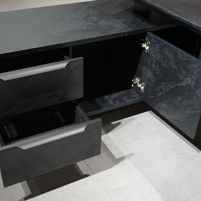 ARTO Black Executive Office Desk with Reversible Return 180-200cm - Black Concrete