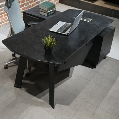 ARTO Black Executive Office Desk with Reversible Return 180-200cm - Black Concrete