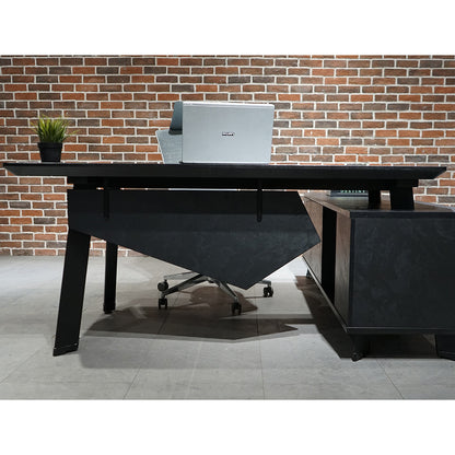ARTO Black Executive Office Desk with Reversible Return 180-200cm - Black Concrete