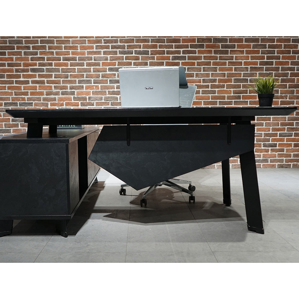 ARTO Black Executive Office Desk with Reversible Return 180-200cm - Black Concrete
