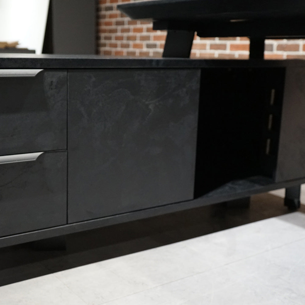 ARTO Black Executive Office Desk with Reversible Return 180-200cm - Black Concrete