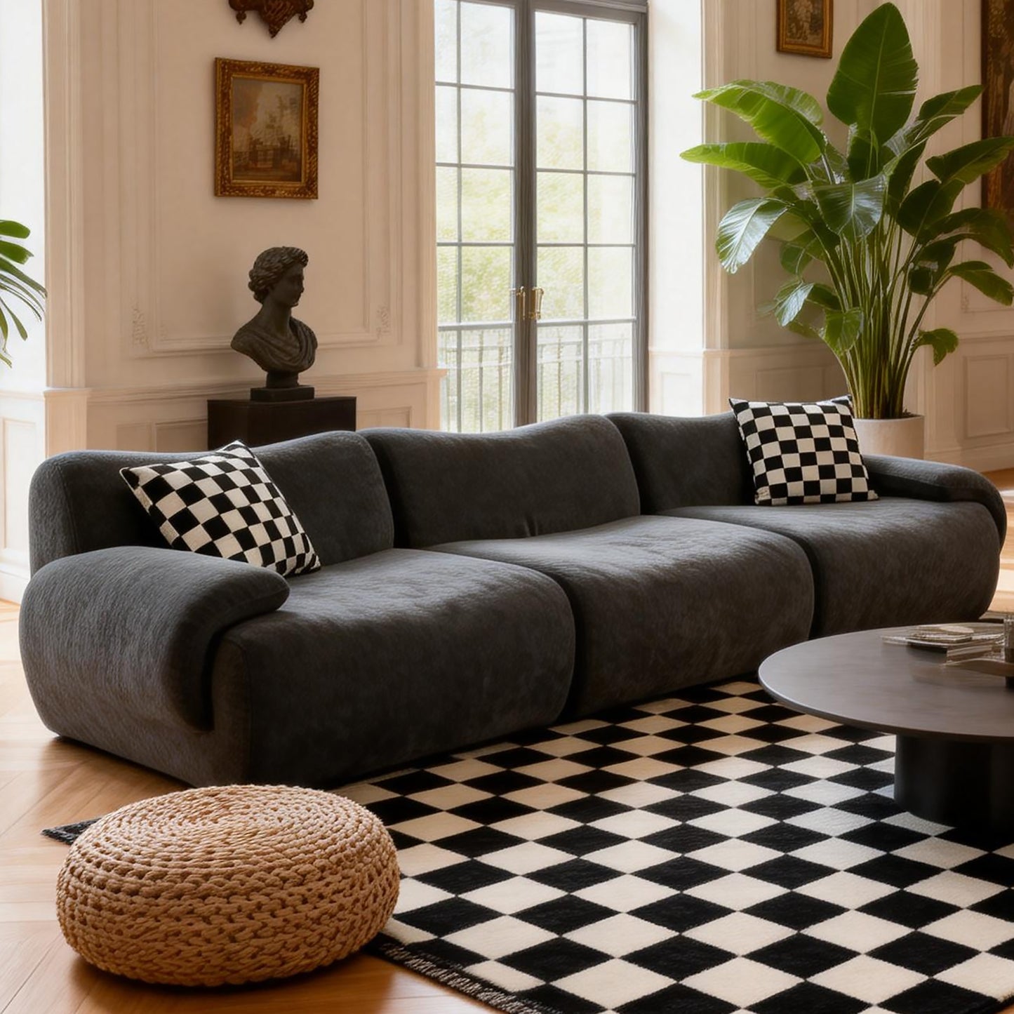 ZAHRA Three Seater Compressed Sofa - Charcoal