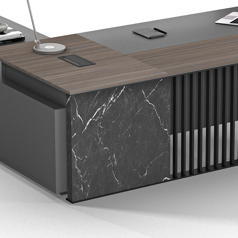 MADEIRA Executive Desk 220cm Left Return - Hazelnut & Grey