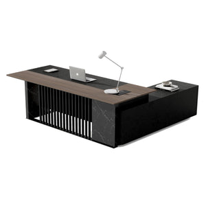 MADEIRA Executive Desk 220cm Left Return - Hazelnut & Black Concrete