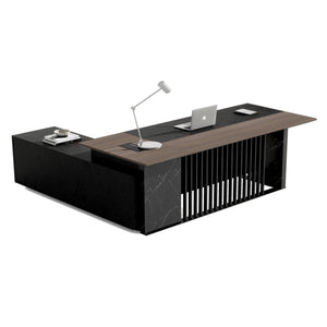 MADEIRA Executive Desk 220cm Right Return - Hazelnut & Black Concrete