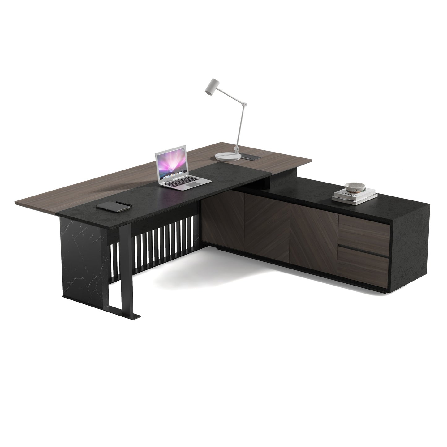 MADEIRA Executive Desk 220cm Right Return - Hazelnut & Black Concrete