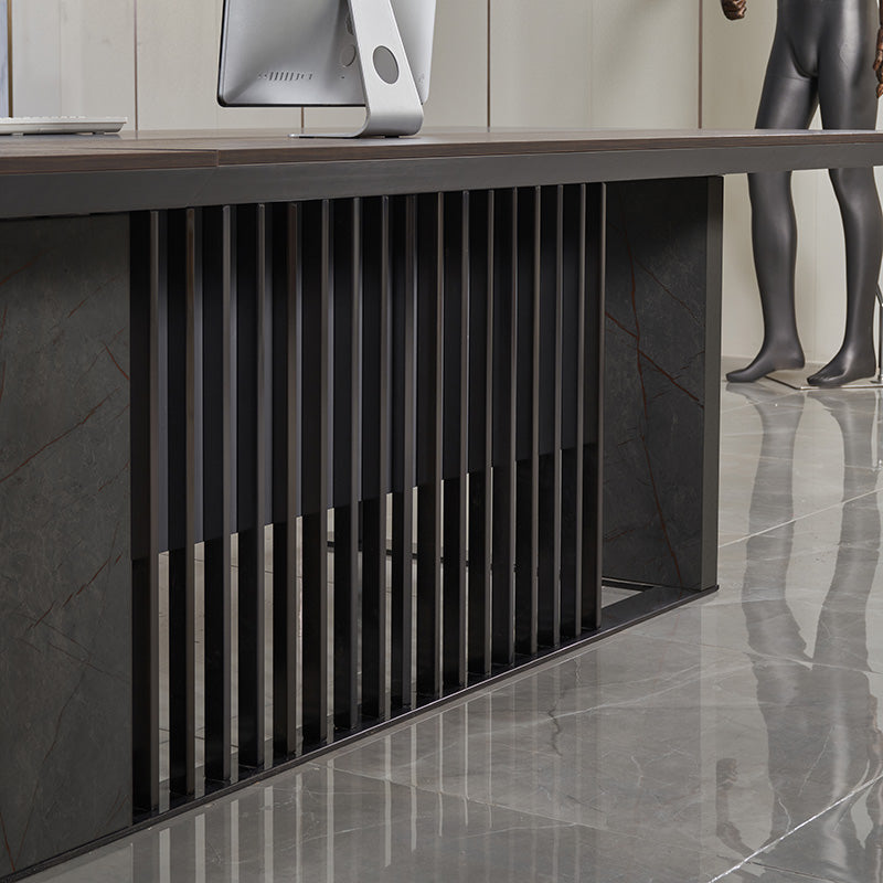 MADEIRA Executive Desk 220cm Right Return - Hazelnut & Black Concrete