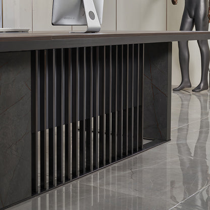 MADEIRA Executive Desk 220cm Right Return - Hazelnut & Black Concrete