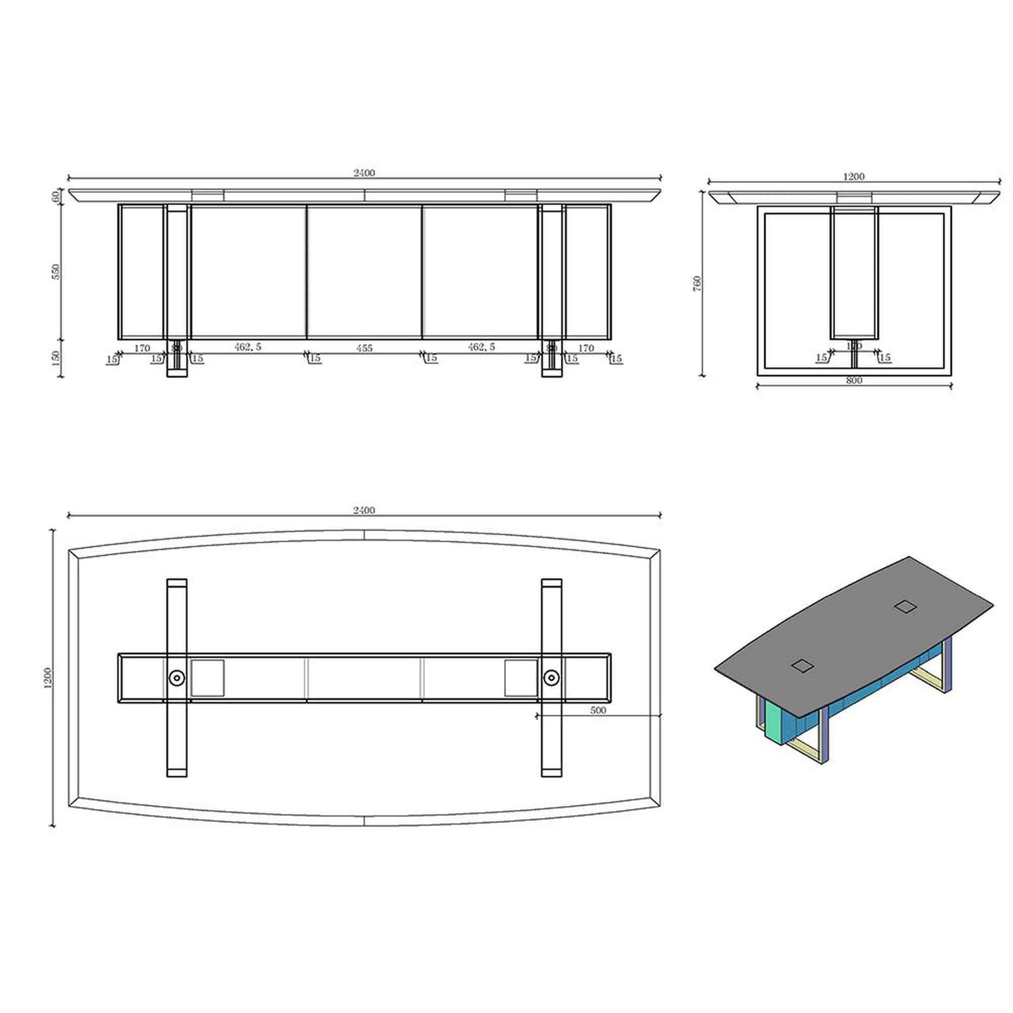 INIGO Boardroom Meeting Table 2.4M - Hazelnut & Black