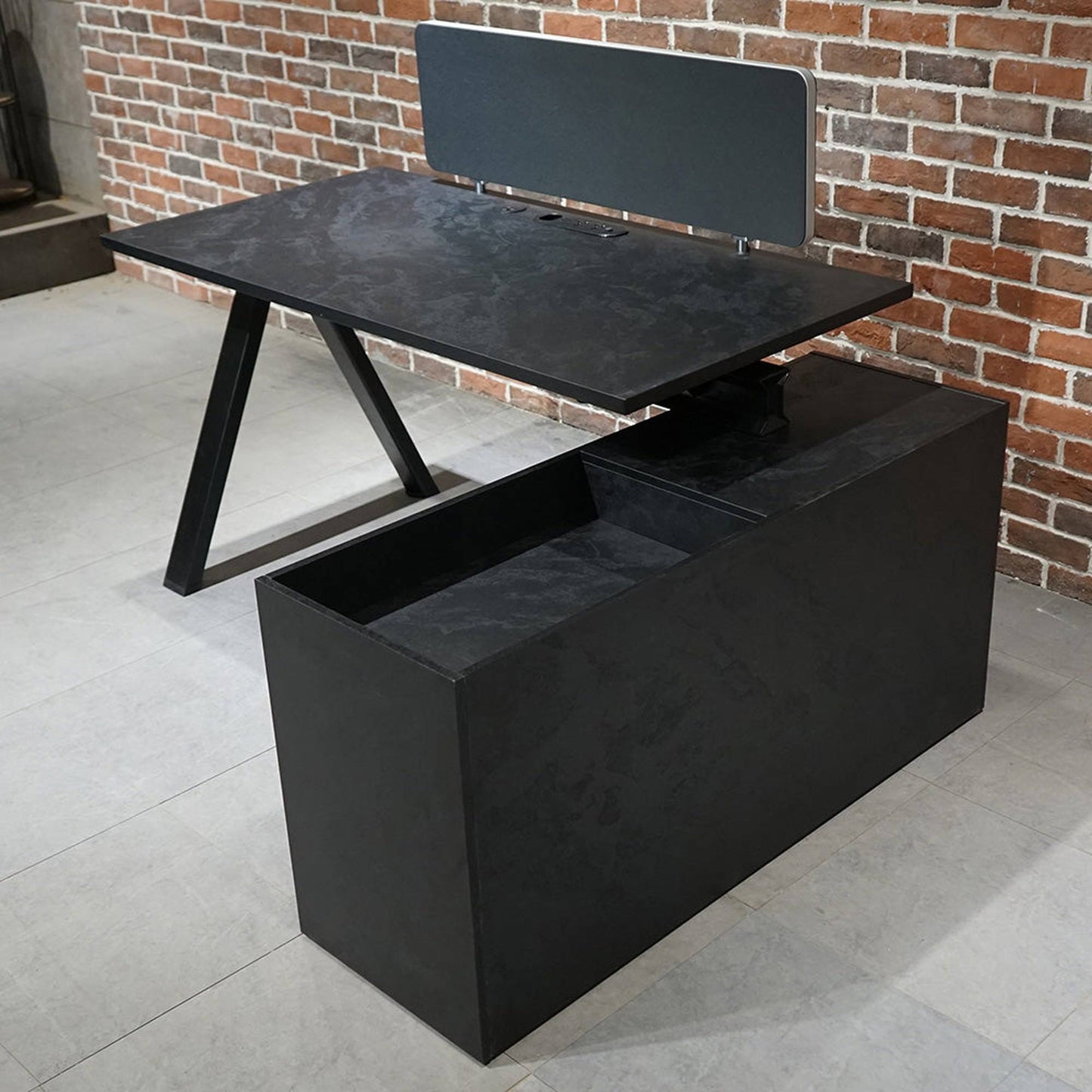 DOLAN Executive Desk Workstation 1.4 - 1.6m - Right Return - Black Concrete