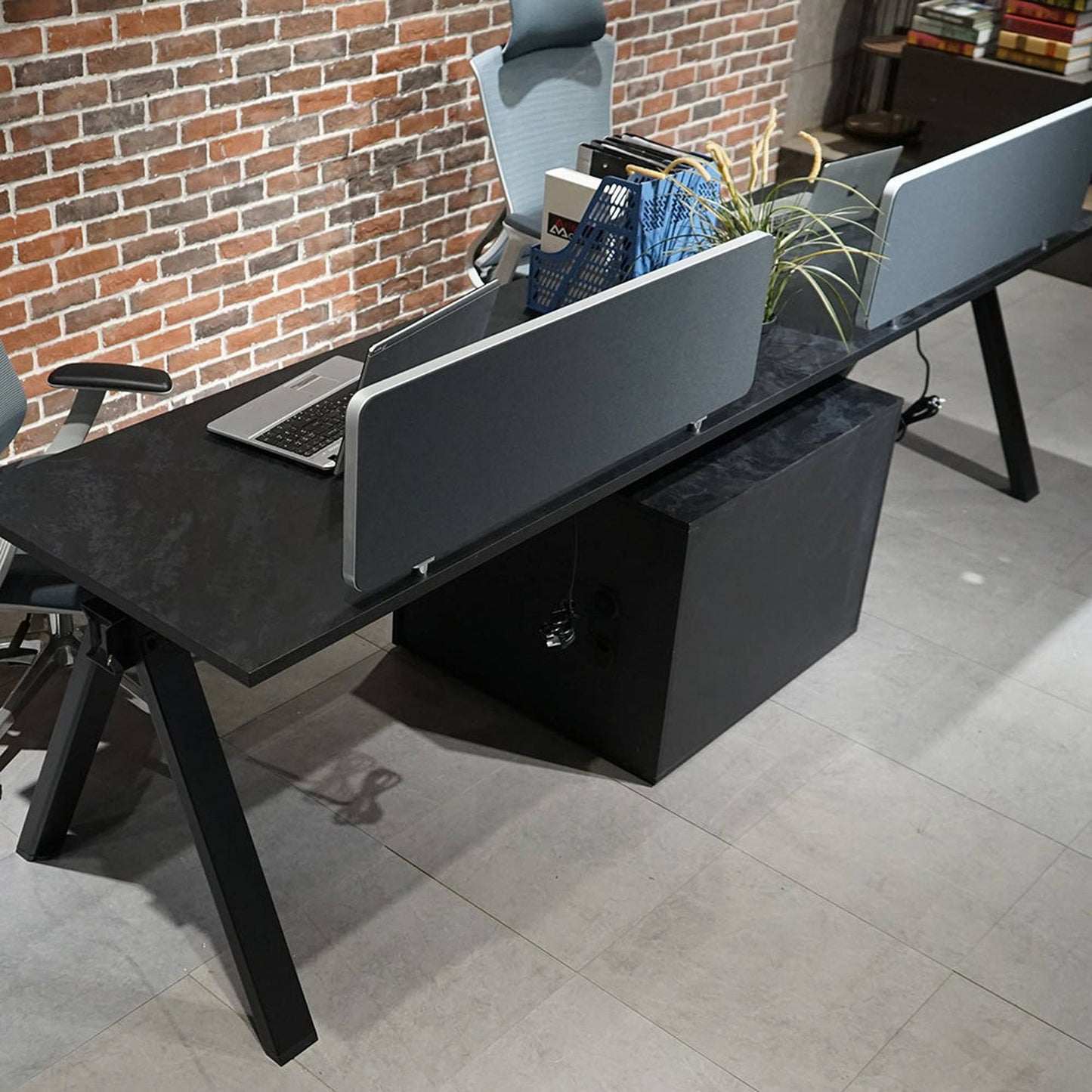 DOLAN 2 Seater Workstation 2.8m - Black Concrete