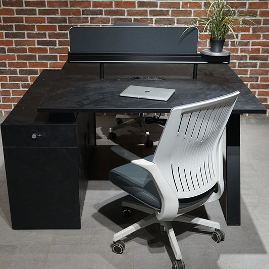 DOLAN 2 Seater Workstation 1.2m - 1.4m - Black Concrete